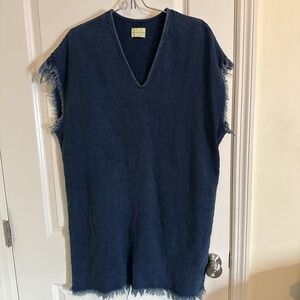 Simon Miller Alawa Frayed Mini Denim Dress Size 1 Small Boho Designer